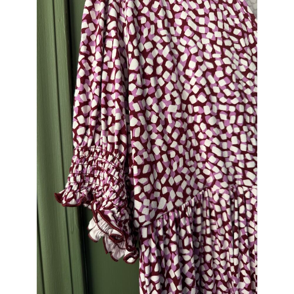 NWT Draper James Faux Wrap Knit Mini Soft Dress Square Geo Burgundy Purple XXL - Picture 3 of 5
